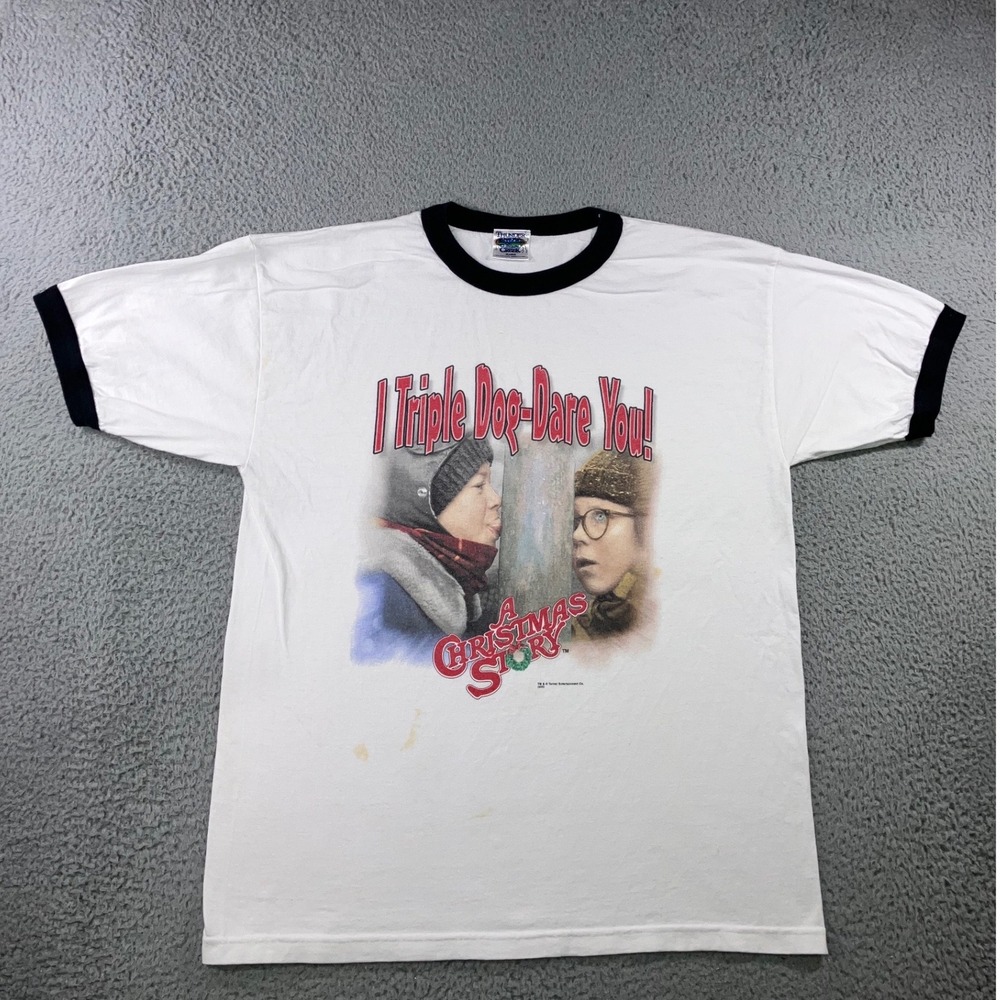 VTG Thunder Creek Graphic Tee Mens XL A Christmas Story Ringer White Black 2003